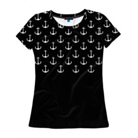 Женская футболка 3D с принтом Якоря в Санкт-Петербурге, 100% полиэфир ( синтетическое хлопкоподобное полотно) | прямой крой, круглый вырез горловины, длина до линии бедер | минимализм | море | мореплавание | морское | черно белое | якорь | якоря