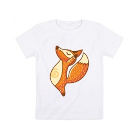 Детская футболка хлопок с принтом Лисенок занимается йогой в Санкт-Петербурге, 100% хлопок | круглый вырез горловины, полуприлегающий силуэт, длина до линии бедер | fox | гимнастика | йога | лис | лиса | лисенок | рыжая | упражнения