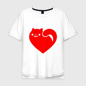 Мужская футболка хлопок Oversize с принтом Love Cat в Санкт-Петербурге, 100% хлопок | свободный крой, круглый ворот, “спинка” длиннее передней части | animal | cat | cute | heart | kitty | meow | друг | животные | киска | китти | кот | котенок | котик | кошечка | кошка | лев | леопард | любовь | милый | мур | мышь | мяу | пантера | питомец | рысь | сердце | тигр | улыбка