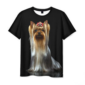 Мужская футболка 3D с принтом Йоркширский терьер в Санкт-Петербурге, 100% полиэфир | прямой крой, круглый вырез горловины, длина до линии бедер | animal | barrette | breed | cute | dog | funny | muzzle | small | terrier | yorkshire | животное | забавный | заколка | йоркширский | маленький | милый | порода | смешной | собака | терьер