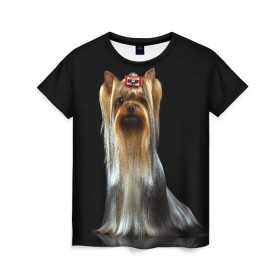 Женская футболка 3D с принтом Йоркширский терьер в Санкт-Петербурге, 100% полиэфир ( синтетическое хлопкоподобное полотно) | прямой крой, круглый вырез горловины, длина до линии бедер | animal | barrette | breed | cute | dog | funny | muzzle | small | terrier | yorkshire | животное | забавный | заколка | йоркширский | маленький | милый | порода | смешной | собака | терьер