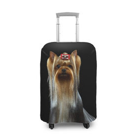 Чехол для чемодана 3D с принтом Йоркширский терьер в Санкт-Петербурге, 86% полиэфир, 14% спандекс | двустороннее нанесение принта, прорези для ручек и колес | animal | barrette | breed | cute | dog | funny | muzzle | small | terrier | yorkshire | животное | забавный | заколка | йоркширский | маленький | милый | порода | смешной | собака | терьер