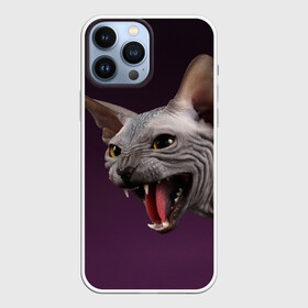 Чехол для iPhone 13 Pro Max с принтом Сфинкс в Санкт-Петербурге,  |  | aggressive | angry | animal | bald | breed | cat | dangerous | fangs | gray | purple | sphinx | агрессивный | животное | злой | клыки | кот | лысый | опасный | порода | серый | сфинкс | фиолетовый