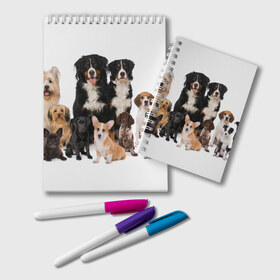 Блокнот с принтом Породистые собаки в Санкт-Петербурге, 100% бумага | 48 листов, плотность листов — 60 г/м2, плотность картонной обложки — 250 г/м2. Листы скреплены удобной пружинной спиралью. Цвет линий — светло-серый
 | Тематика изображения на принте: animal | bernese | breed | bulldog | corgi | cute | dog | french | funny | jack | labrador | mountain dog | muzzle | paws | pug | puppy | spaniel | бернский | бульдог | джек рассел | животное | забавный | зенненхунд | корги | лабрадор | лапы | милый