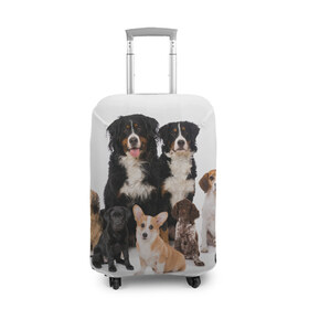Чехол для чемодана 3D с принтом Породистые собаки в Санкт-Петербурге, 86% полиэфир, 14% спандекс | двустороннее нанесение принта, прорези для ручек и колес | animal | bernese | breed | bulldog | corgi | cute | dog | french | funny | jack | labrador | mountain dog | muzzle | paws | pug | puppy | spaniel | бернский | бульдог | джек рассел | животное | забавный | зенненхунд | корги | лабрадор | лапы | милый