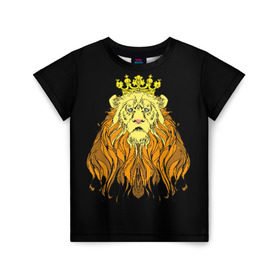 Детская футболка 3D с принтом Лев в Санкт-Петербурге, 100% гипоаллергенный полиэфир | прямой крой, круглый вырез горловины, длина до линии бедер, чуть спущенное плечо, ткань немного тянется | Тематика изображения на принте: animal | beast | crown | king | lion | mane | muzzle | orange | view | yellow | взгляд | грива | желтый | животное | зверь | корона | лев | оранжевый | царь