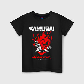 Детская футболка хлопок с принтом Cyberpunk 2077 в Санкт-Петербурге, 100% хлопок | круглый вырез горловины, полуприлегающий силуэт, длина до линии бедер | Тематика изображения на принте: cyberpunk | cyberpunk 2077 | samurai | игры | киану ривз | киберпанк | самурай