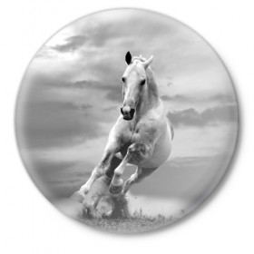 Значок с принтом Белая лошадь в Санкт-Петербурге,  металл | круглая форма, металлическая застежка в виде булавки | animal | beautiful | gloss | horse | mane | mustang | muzzle | nature | white | wild | белый | грива | дикий | животное | конь | красивый | лоск | лошадь | мустанг | природа | скакун