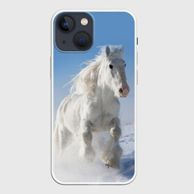 Чехол для iPhone 13 mini с принтом Белый скакун в Санкт-Петербурге,  |  | animal | beautiful | gloss | horse | mane | mustang | muzzle | nature | snow | white | wild | winter | белый | грива | дикий | животное | зима | конь | красивый | лоск | лошадь | мустанг | природа | скакун | снег