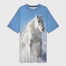 Платье-футболка 3D с принтом Белый скакун в Санкт-Петербурге,  |  | animal | beautiful | gloss | horse | mane | mustang | muzzle | nature | snow | white | wild | winter | белый | грива | дикий | животное | зима | конь | красивый | лоск | лошадь | мустанг | природа | скакун | снег
