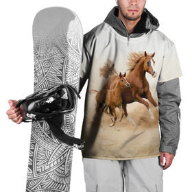 Накидка на куртку 3D с принтом Лошадь с жеребенком  в Санкт-Петербурге, 100% полиэстер |  | animal | baby | beautiful | brown | desert | foal | horse | mustang | nature | wild | дикий | жеребенок | животное | конь | коричневый | красивый | лошадь | малыш | мустанг | природа | пустыня | скакун