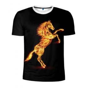 Мужская футболка 3D спортивная с принтом Огненная лошадь в Санкт-Петербурге, 100% полиэстер с улучшенными характеристиками | приталенный силуэт, круглая горловина, широкие плечи, сужается к линии бедра | animal | beautiful | black | fiery | fire | hooves | horse | mane | wild | грива | дикий | животное | конь | копыта | красивый | лошадь | огненный | огонь | скакун | черный