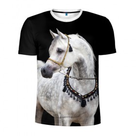 Мужская футболка 3D спортивная с принтом Серый в яблоках конь в Санкт-Петербурге, 100% полиэстер с улучшенными характеристиками | приталенный силуэт, круглая горловина, широкие плечи, сужается к линии бедра | Тематика изображения на принте: animal | beautiful | black | eyes | gloss | gray | harness | horse | in apples | look | muzzle | spotted | white | белый | в яблоках | взгляд | глаза | животное | конь | красивый | лоск | лошадь | пятнистый | сбруя | серый | скакун | черный
