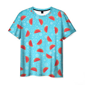 Мужская футболка 3D с принтом Арбузики в Санкт-Петербурге, 100% полиэфир | прямой крой, круглый вырез горловины, длина до линии бедер | beach | holiday | ocean | paradise | sea | summer | sun | арбуз | зелень | каникулы | лето | море | океан | отдых | отпуск | пальма | пляж | природа | рай | солнце | фрукт | цветы | ягода