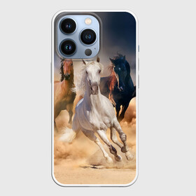 Чехол для iPhone 13 Pro с принтом Табун в Санкт-Петербурге,  |  | animal | beautiful | black | brown | desert | gloss | herd | horse | mane | mustang | muzzle | nature | sand | white | wild | белый | грива | дикий | животное | конь | коричневый | красивый | лоск | лошадь | мустанг | песок | природа | пусты