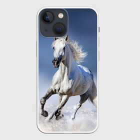 Чехол для iPhone 13 mini с принтом Белая лошадь в Санкт-Петербурге,  |  | animal | beautiful | gloss | horse | mane | mustang | muzzle | nature | snow | white | wild | winter | белый | грива | дикий | животное | зима | конь | красивый | лоск | лошадь | мустанг | природа | скакун | снег