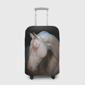 Чехол для чемодана 3D с принтом Белая лошадь в Санкт-Петербурге, 86% полиэфир, 14% спандекс | двустороннее нанесение принта, прорези для ручек и колес | animal | black | breed | horse | muscle | muzzle | strength | unusual | white | белый | животное | конь | лошадь | мышцы | необычный | порода | сила | скакун