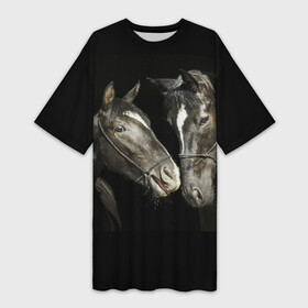 Платье-футболка 3D с принтом Лошади в Санкт-Петербурге,  |  | animal | beautiful | black | couple | eyes | gloss | harness | horse | look | muzzle | взгляд | глаза | животное | конь | красивый | лоск | лошади | пара | сбруя | скакуны | черные