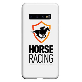 Чехол для Samsung Galaxy S10 с принтом Horse racing в Санкт-Петербурге, Силикон | Область печати: задняя сторона чехла, без боковых панелей | Тематика изображения на принте: animal | black | emblem | horse | rider | riding | slogan | sport | text | white | белый | езда | животное | конь | лошадь | наездник | слоган | спорт | текст | черный | эмблема