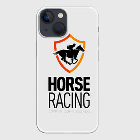 Чехол для iPhone 13 mini с принтом Horse racing в Санкт-Петербурге,  |  | animal | black | emblem | horse | rider | riding | slogan | sport | text | white | белый | езда | животное | конь | лошадь | наездник | слоган | спорт | текст | черный | эмблема