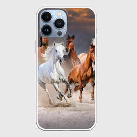 Чехол для iPhone 13 Pro Max с принтом Табун в Санкт-Петербурге,  |  | animal | beautiful | black | brown | desert | gloss | herd | horse | mane | mustang | muzzle | nature | sand | white | wild | белый | грива | дикий | животное | конь | коричневый | красивый | лоск | лошадь | мустанг | песок | природа | пусты