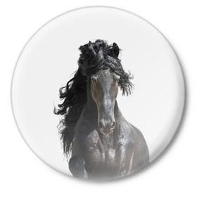 Значок с принтом Лошадь в Санкт-Петербурге,  металл | круглая форма, металлическая застежка в виде булавки | animal | beautiful | black | horse | mane | mustang | muzzle | wild | грива | дикий | животное | конь | красивый | лошадь | мустанг | скакун | черный