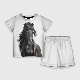 Детский костюм с шортами 3D с принтом Лошадь в Санкт-Петербурге,  |  | animal | beautiful | black | horse | mane | mustang | muzzle | wild | грива | дикий | животное | конь | красивый | лошадь | мустанг | скакун | черный