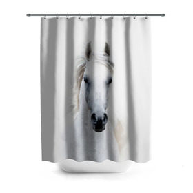 Штора 3D для ванной с принтом Белая лошадь в Санкт-Петербурге, 100% полиэстер | плотность материала — 100 г/м2. Стандартный размер — 146 см х 180 см. По верхнему краю — пластиковые люверсы для креплений. В комплекте 10 пластиковых колец | animal | beautiful | gloss | horse | mane | mustang | muzzle | white | wild | белый | грива | дикий | животное | конь | красивый | лоск | лошадь | мустанг | скакун