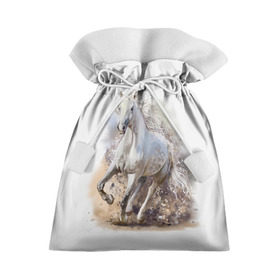 Подарочный 3D мешок с принтом Белая лошадь в Санкт-Петербурге, 100% полиэстер | Размер: 29*39 см | Тематика изображения на принте: animal | beautiful | drawing | horse | mane | muzzle | nature | white | wild | белый | грива | дикий | животное | конь | красивый | лошадь | природа | рисунок | скакун