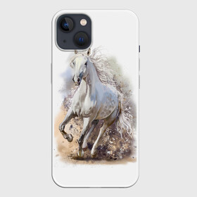 Чехол для iPhone 13 с принтом Белая лошадь в Санкт-Петербурге,  |  | animal | beautiful | drawing | horse | mane | muzzle | nature | white | wild | белый | грива | дикий | животное | конь | красивый | лошадь | природа | рисунок | скакун