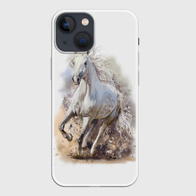 Чехол для iPhone 13 mini с принтом Белая лошадь в Санкт-Петербурге,  |  | animal | beautiful | drawing | horse | mane | muzzle | nature | white | wild | белый | грива | дикий | животное | конь | красивый | лошадь | природа | рисунок | скакун