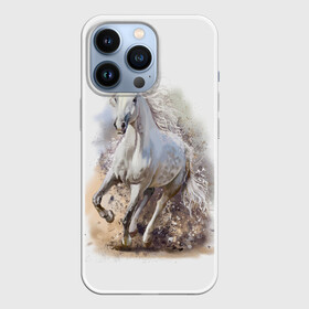 Чехол для iPhone 13 Pro с принтом Белая лошадь в Санкт-Петербурге,  |  | animal | beautiful | drawing | horse | mane | muzzle | nature | white | wild | белый | грива | дикий | животное | конь | красивый | лошадь | природа | рисунок | скакун