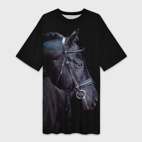 Платье-футболка 3D с принтом Конь вороной в Санкт-Петербурге,  |  | animal | beautiful | black | eyes | gloss | hairstyle | harness | horse | look | muzzle | взгляд | вороной | глаза | животное | конь | красивый | лоск | лошадь | прическа | сбруя | скакун | черный