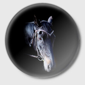 Значок с принтом Конь вороной в Санкт-Петербурге,  металл | круглая форма, металлическая застежка в виде булавки | animal | beautiful | black | eyes | gloss | hairstyle | harness | horse | look | muzzle | взгляд | вороной | глаза | животное | конь | красивый | лоск | лошадь | прическа | сбруя | скакун | черный