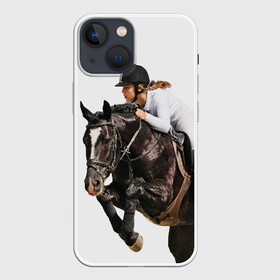 Чехол для iPhone 13 mini с принтом Наездница в Санкт-Петербурге,  |  | animal | coffee | girl | harness | horse | rider | riding | sport | white | woman | белый | девушка | езда | женщина | животное | конь | кофейный | лошадь | наездница | сбруя | спорт