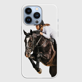 Чехол для iPhone 13 Pro с принтом Наездница в Санкт-Петербурге,  |  | Тематика изображения на принте: animal | coffee | girl | harness | horse | rider | riding | sport | white | woman | белый | девушка | езда | женщина | животное | конь | кофейный | лошадь | наездница | сбруя | спорт