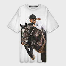Платье-футболка 3D с принтом Наездница в Санкт-Петербурге,  |  | Тематика изображения на принте: animal | coffee | girl | harness | horse | rider | riding | sport | white | woman | белый | девушка | езда | женщина | животное | конь | кофейный | лошадь | наездница | сбруя | спорт