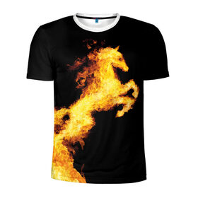 Мужская футболка 3D спортивная с принтом Огненный конь в Санкт-Петербурге, 100% полиэстер с улучшенными характеристиками | приталенный силуэт, круглая горловина, широкие плечи, сужается к линии бедра | animal | beautiful | black | fiery | fire | horse | mane | wild | грива | дикий | животное | конь | красивый | лошадь | огненный | огонь | скакун | черный
