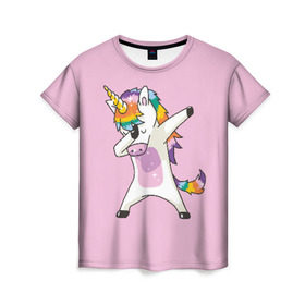 Женская футболка 3D с принтом Единорог в Санкт-Петербурге, 100% полиэфир ( синтетическое хлопкоподобное полотно) | прямой крой, круглый вырез горловины, длина до линии бедер | animal | cool | cute | fabulous | horn | horse | magical | pink | rainbow | unicorn | волшебный | единорог | животное | лошадь | милый | прикольный | радуга | рог | розовый | сказочный