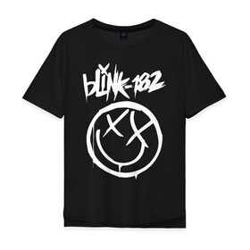 Мужская футболка хлопок Oversize с принтом BLINK-182 в Санкт-Петербурге, 100% хлопок | свободный крой, круглый ворот, “спинка” длиннее передней части | blink | music | rock | блинк | группа | музыка | музыканты | рок