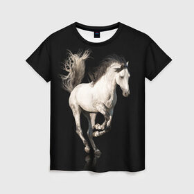 Женская футболка 3D с принтом Серный в яблоках конь в Санкт-Петербурге, 100% полиэфир ( синтетическое хлопкоподобное полотно) | прямой крой, круглый вырез горловины, длина до линии бедер | animal | beautiful | black | gloss | horse | mane | mustang | muzzle | white | wild | белый | в яблоках | грива | дикий | животное | конь | красивый | лоск | лошадь | мустанг | серый | скакун | черный