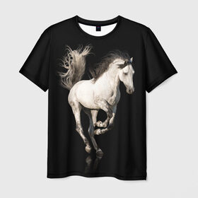 Мужская футболка 3D с принтом Серный в яблоках конь в Санкт-Петербурге, 100% полиэфир | прямой крой, круглый вырез горловины, длина до линии бедер | animal | beautiful | black | gloss | horse | mane | mustang | muzzle | white | wild | белый | в яблоках | грива | дикий | животное | конь | красивый | лоск | лошадь | мустанг | серый | скакун | черный