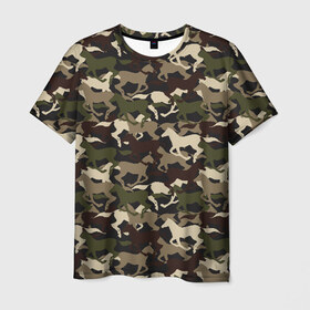 Мужская футболка 3D с принтом Камуфляж в Санкт-Петербурге, 100% полиэфир | прямой крой, круглый вырез горловины, длина до линии бедер | animal | camouflage | cool | herd | horse | khaki | military | военный | животное | камуфляж | конь | лошадь | прикольный | скакун | табун | хаки