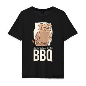 Мужская футболка хлопок Oversize с принтом Злая Свинка в Санкт-Петербурге, 100% хлопок | свободный крой, круглый ворот, “спинка” длиннее передней части | bbq | барбекю | еда | мясо | свинина | свиньи | свинья | шашлык