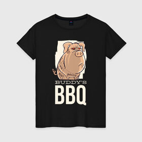 Женская футболка хлопок с принтом Злая Свинка в Санкт-Петербурге, 100% хлопок | прямой крой, круглый вырез горловины, длина до линии бедер, слегка спущенное плечо | bbq | барбекю | еда | мясо | свинина | свиньи | свинья | шашлык