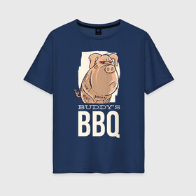 Женская футболка хлопок Oversize с принтом Злая Свинка в Санкт-Петербурге, 100% хлопок | свободный крой, круглый ворот, спущенный рукав, длина до линии бедер
 | bbq | барбекю | еда | мясо | свинина | свиньи | свинья | шашлык