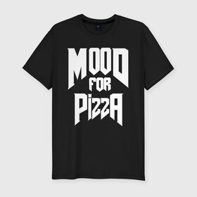 Мужская футболка премиум с принтом Пицца Дум в Санкт-Петербурге, 92% хлопок, 8% лайкра | приталенный силуэт, круглый вырез ворота, длина до линии бедра, короткий рукав | cacodemon | doom | eternal | pizza | вечность | вечный | дум | итёрнал | какодемон | пицца | этернал