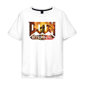 Мужская футболка хлопок Oversize с принтом Doom Classic в Санкт-Петербурге, 100% хлопок | свободный крой, круглый ворот, “спинка” длиннее передней части | cacodemon | doom | eternal | вечность | вечный | дум | итёрнал | какодемон | этернал