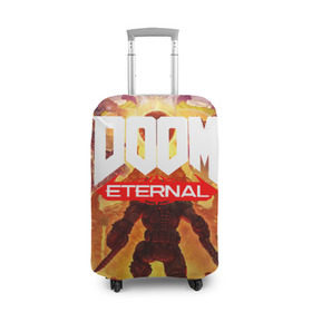 Чехол для чемодана 3D с принтом Doom Eternal в Санкт-Петербурге, 86% полиэфир, 14% спандекс | двустороннее нанесение принта, прорези для ручек и колес | cacodemon | doom | eternal | вечность | вечный | дум | итёрнал | какодемон | этернал