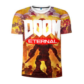 Мужская футболка 3D спортивная с принтом Doom Eternal в Санкт-Петербурге, 100% полиэстер с улучшенными характеристиками | приталенный силуэт, круглая горловина, широкие плечи, сужается к линии бедра | cacodemon | doom | eternal | вечность | вечный | дум | итёрнал | какодемон | этернал